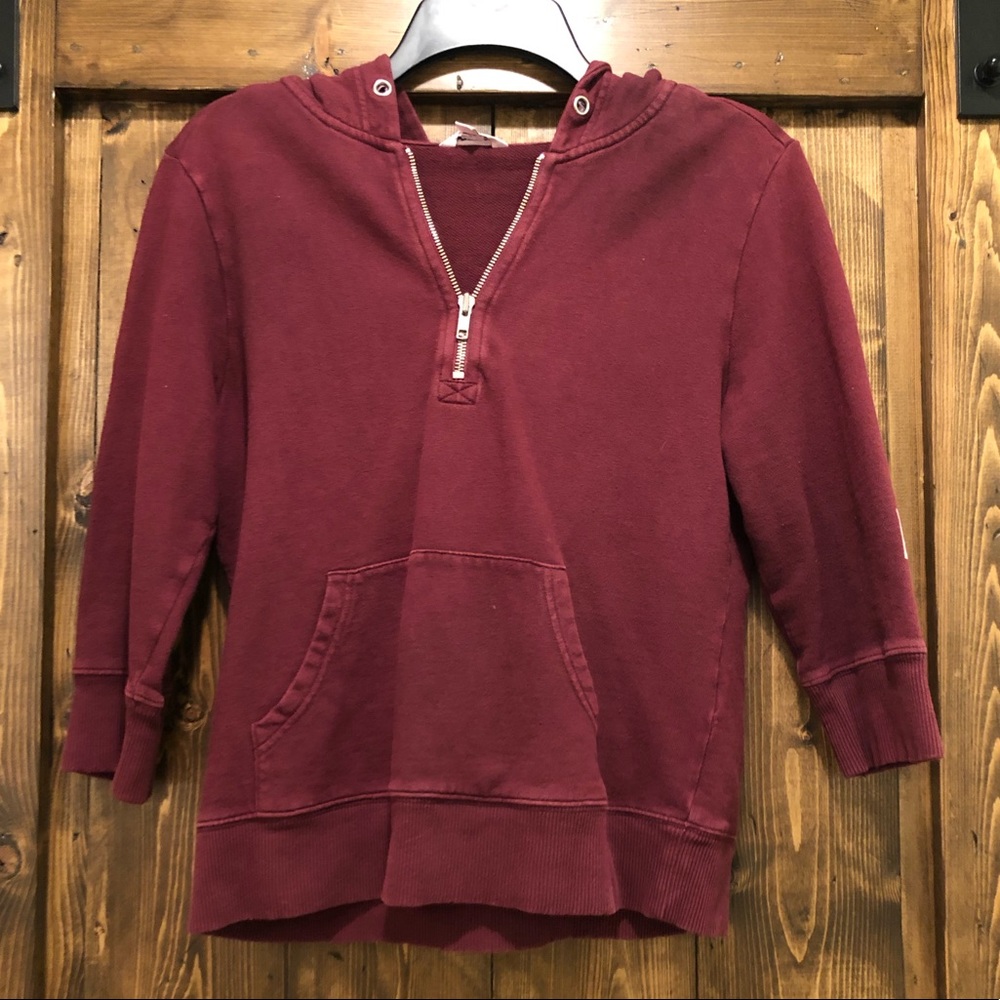 Three Quarter Length Half Zip Pullover Hoodie